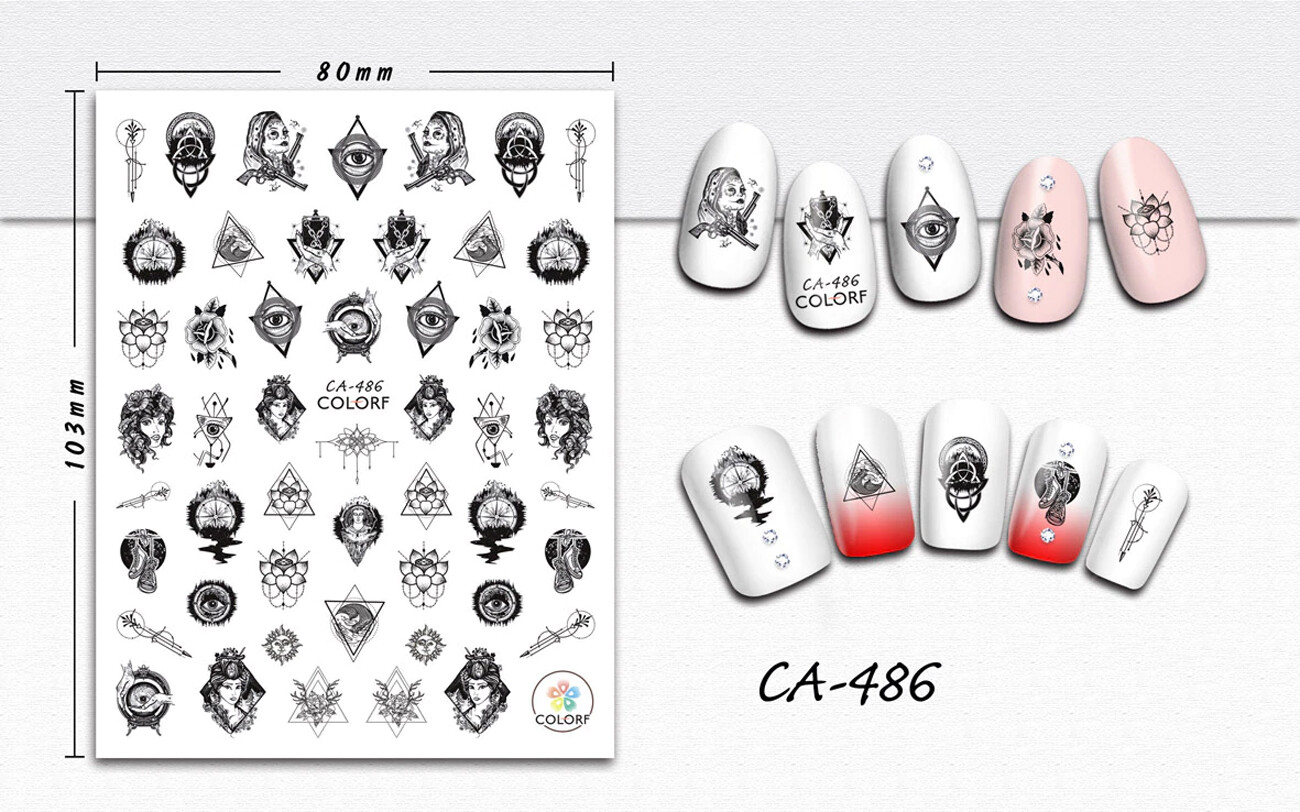 Nail art 3D stickers decal black eyes hands girl flowers patterns CA486