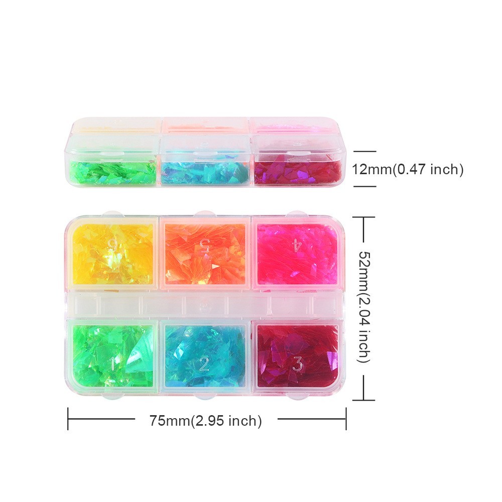 6 Grid DIY Nail Art Sequins Mixed Colors Nails Decoration Flakes Glitter