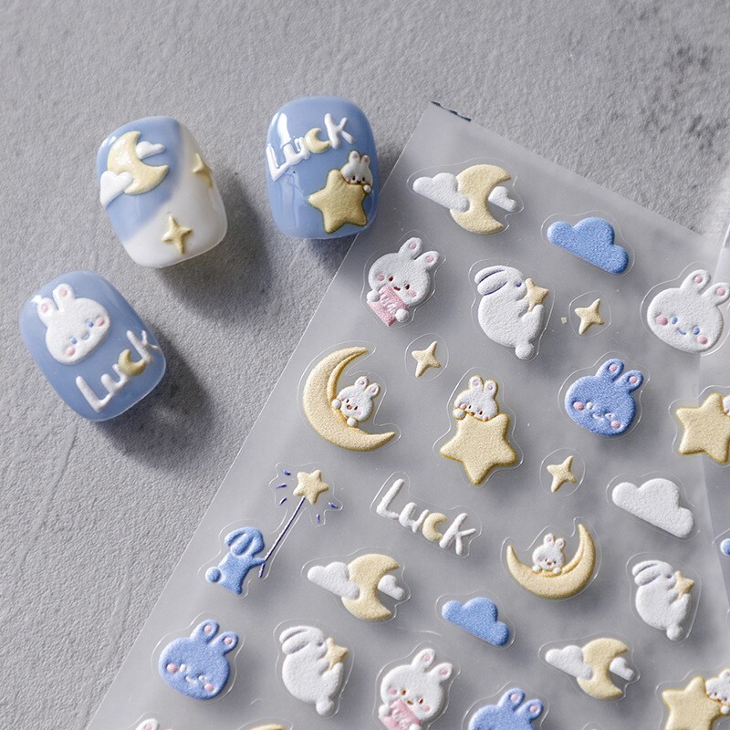 5D Cute Bunny Nail Art Decals, Moon and Star Nail Stickers (105)