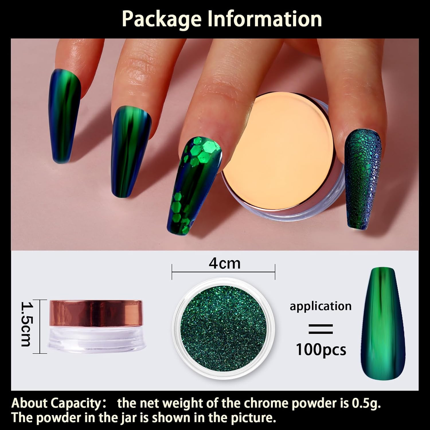Chameleon Chrome Nail Powder, Color-Shift Nail Powder Pigment Glitter Dust Magic