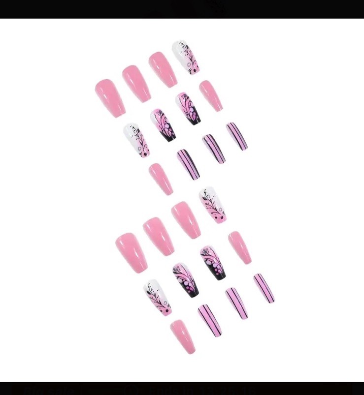 Pink Long Coffin Nail Tips 24pcs Feminine Boxed Nails GLUE & Tabs
