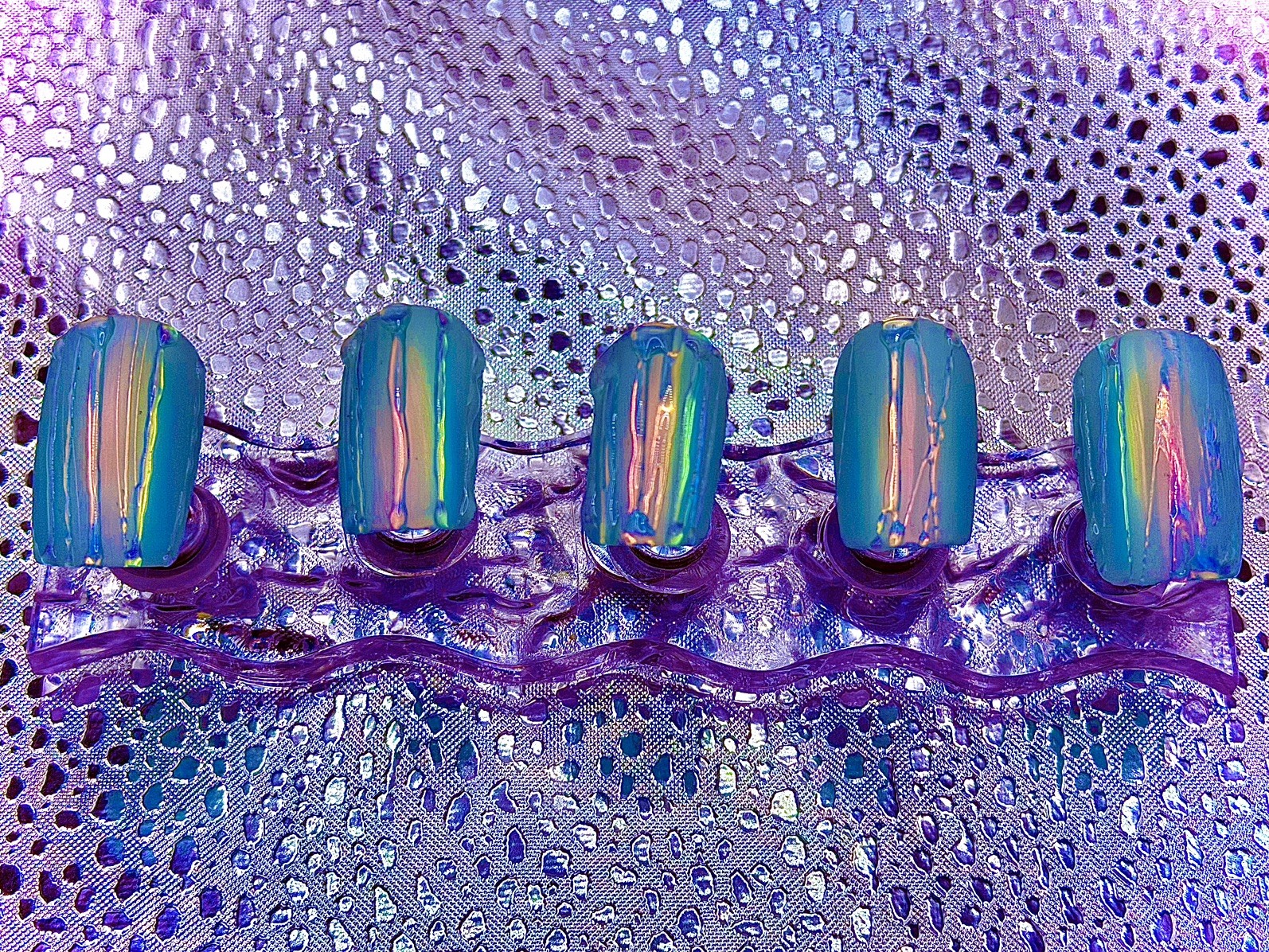 10 PCs Handmade Medium-Short Rain-streaked Rainbow Window Nails Iridescent XS-L
