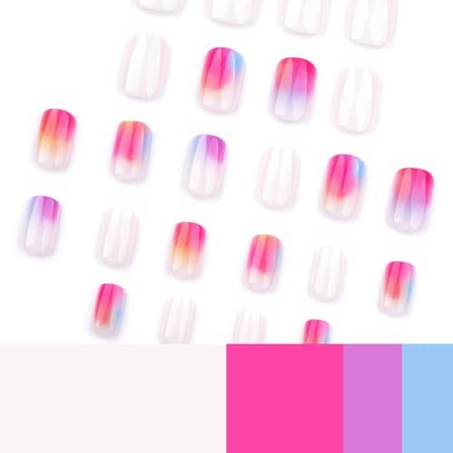 Ombre Pink Purple Press on Nails – Square Fake Nails – DGH-45 – Design Short