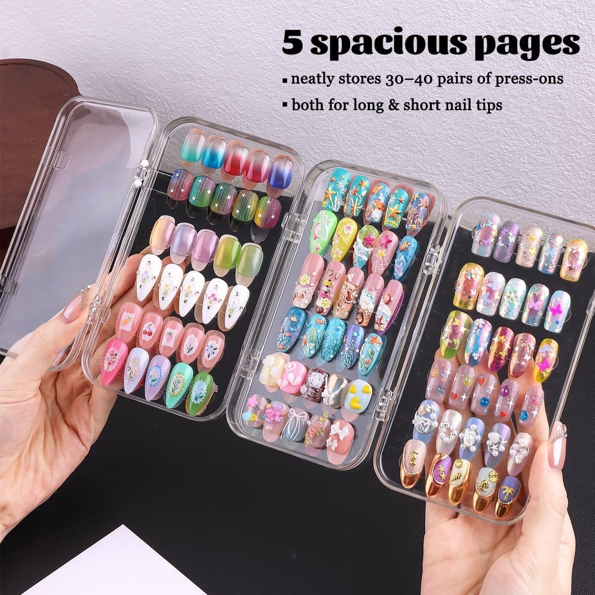 Press On Nail Organizer Case, Tri-Fold Clear Acrylic Empty Press On Nail Storage