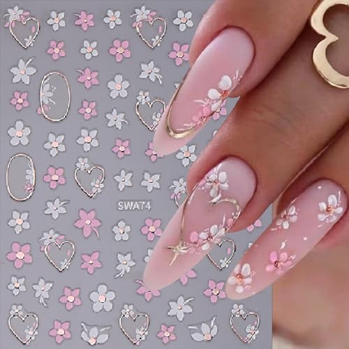 5 Sheets Flower Nail Art Stickers 3D Self Adhesive Daisy for Nails Spring