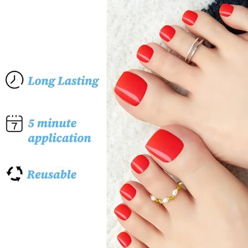 120pc Press on Toenails for Women Toe Press on Nails Short Fake Toe Nails Red