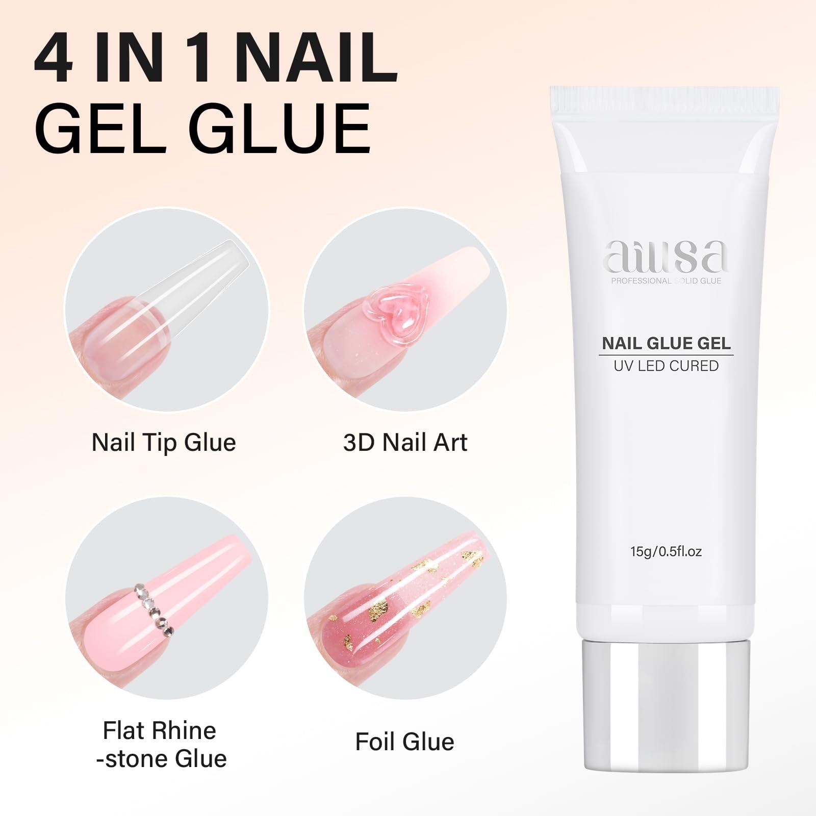 AILLSA Solid Gel Nail Glue for solid nail glue-15g*1pcs (White hose)