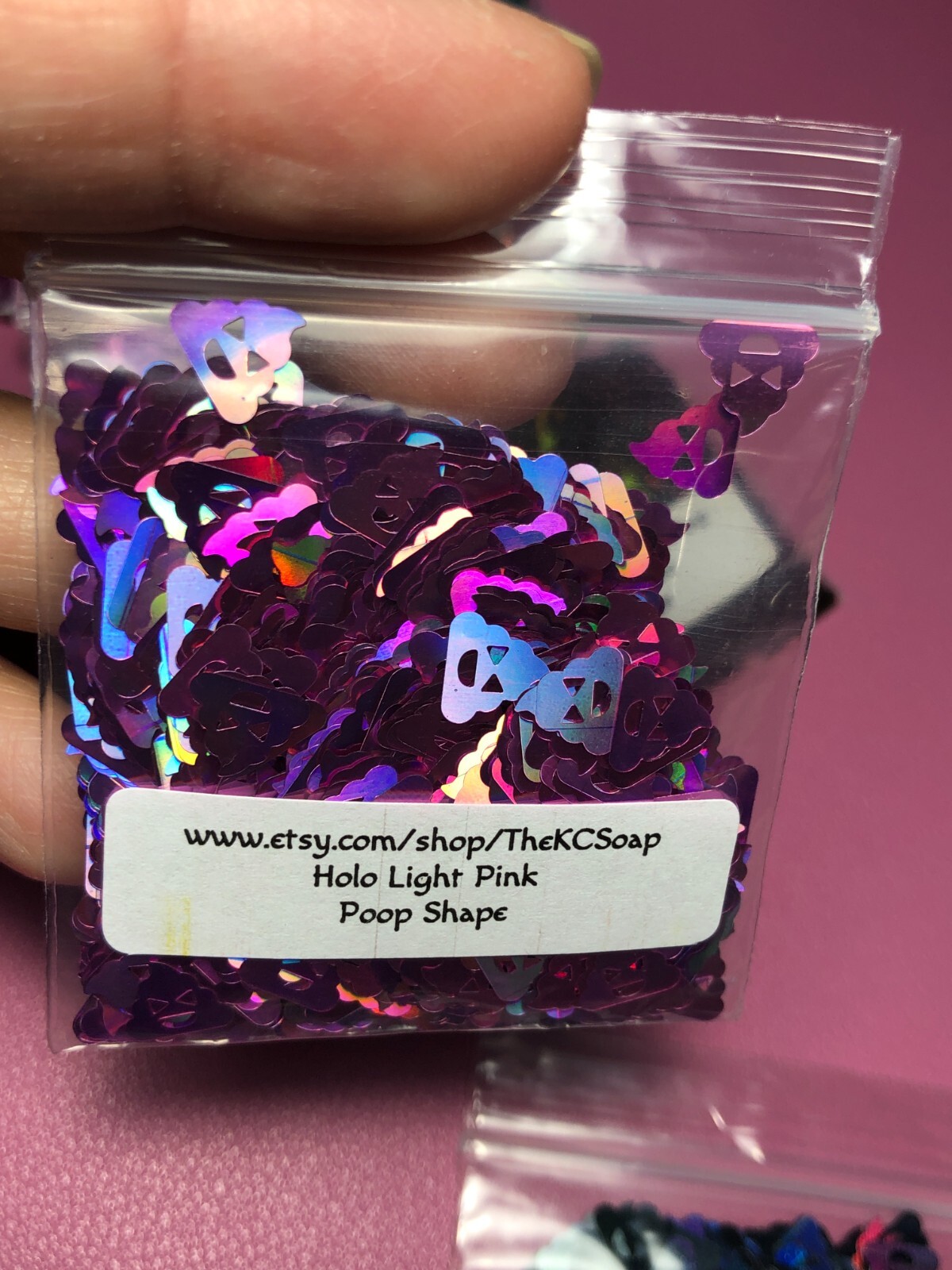 1OZ Solvent Resistant HOLOGRAPHIC LIGHT PINK POOP Shape Glitter Epoxy US Seller