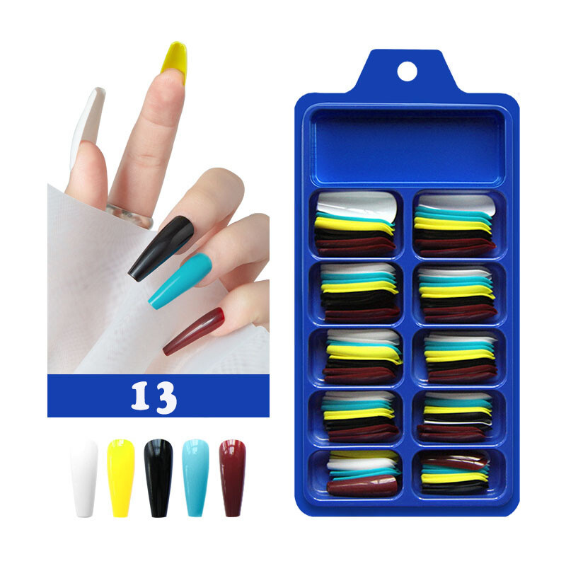 100PCS False Nails Art Tips Long Artificial Fake Stick On Full Cover Reusable