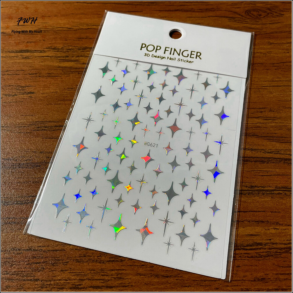 Laser Silver 4 Pointed Star Nail Decal Sticker Christmas Star of Bethlehem