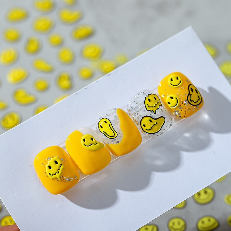 5D Melting Glitch Smiley Nail Decal, Cute Emoji Nail Decals, Meme Nails Art(122)