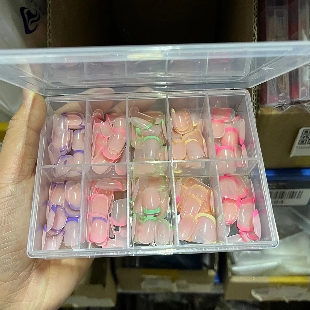 240/120Pcs Colorful French Press On Nails Short Square Full Cover Fake Nail Tips