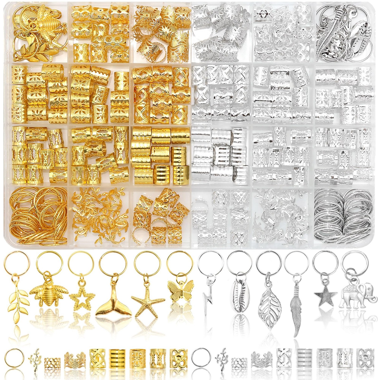 292PCS Hair Jewelry for Braids Gold Silver Loc Charms Dreadlock Braids Clips …