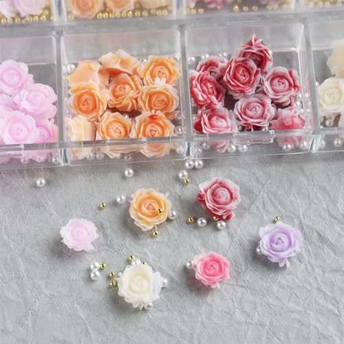 180PCS 3D Flowers Nail Charms – Flat-Back Resin Rose Camellia Rose Nail Charms
