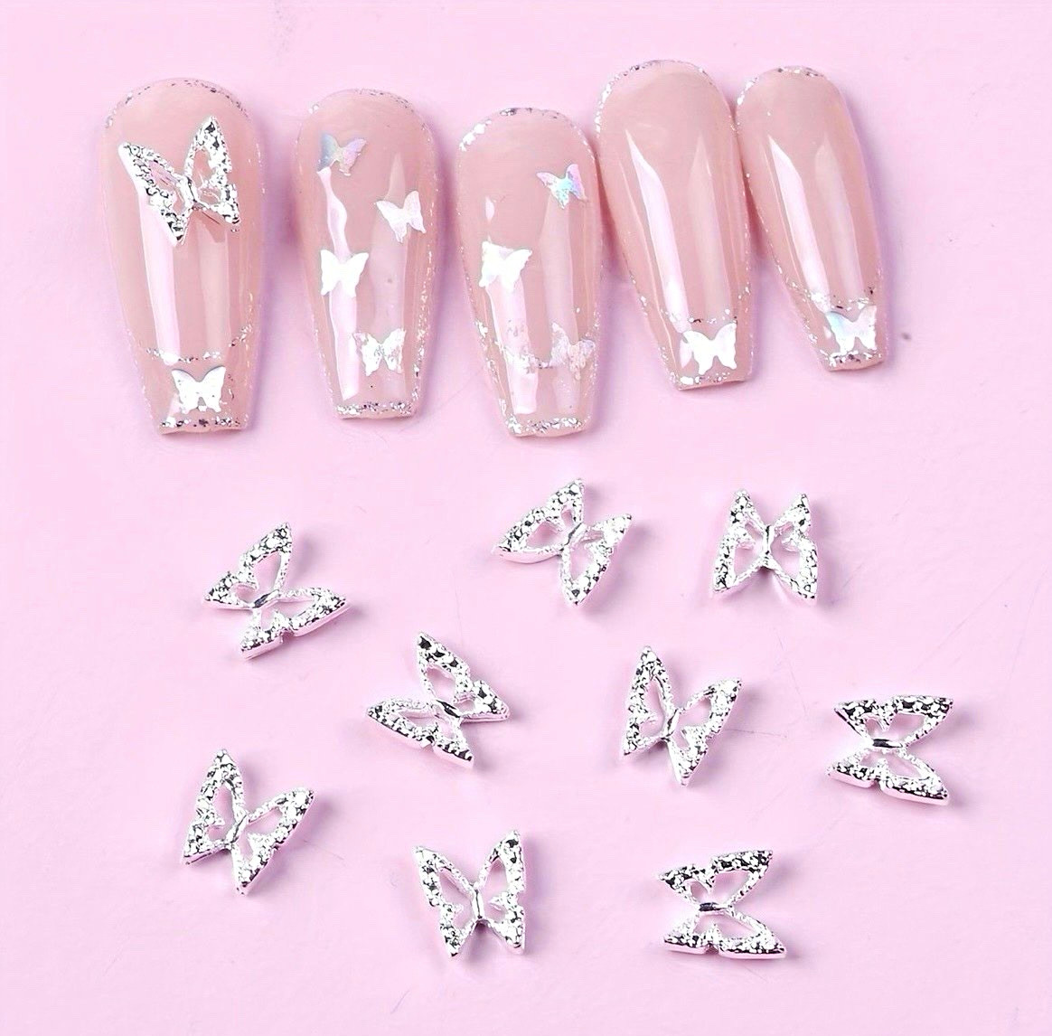 New Sparkly Silver 3D Crystal Gem 10pcs Butterfly Design Nail Art DIY Crafts