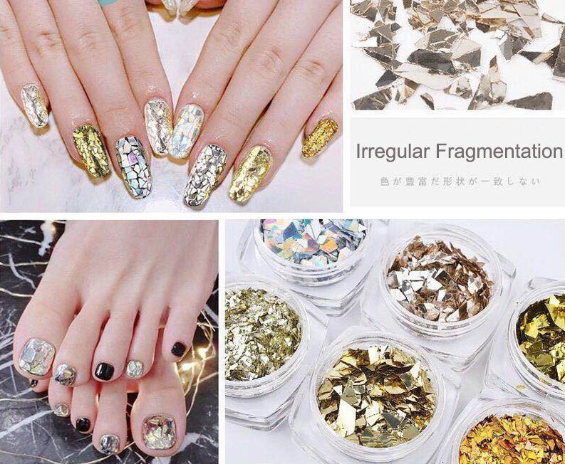 IRREGULAR BROKEN Flakes GLASS FOIL PAPER 3D SEQUINS Nail Art Glitter Pot Aurora