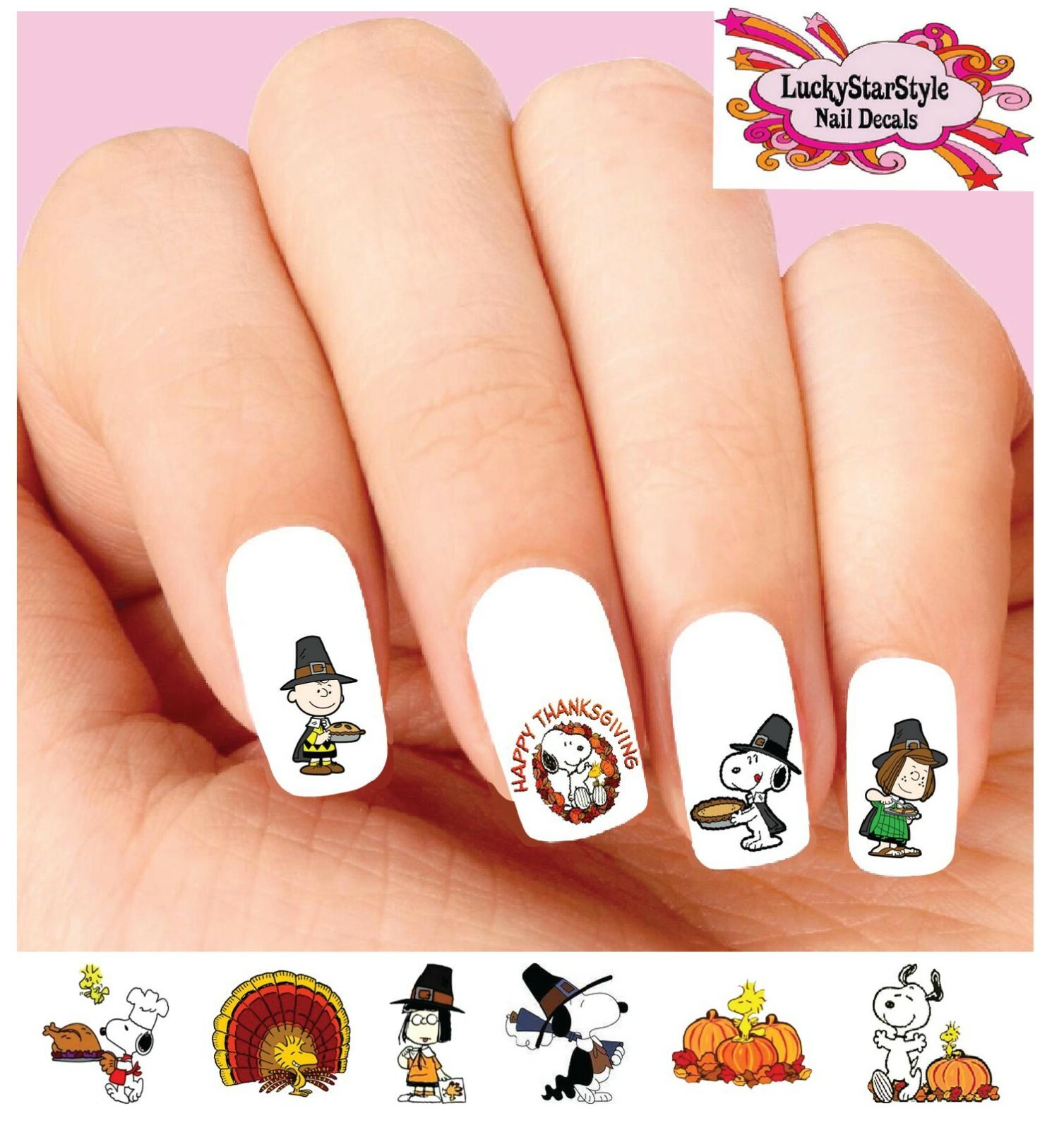Waterslide Nail Decals Set of 20 – Thanksgiving Charlie Brown Snoopy Assorted