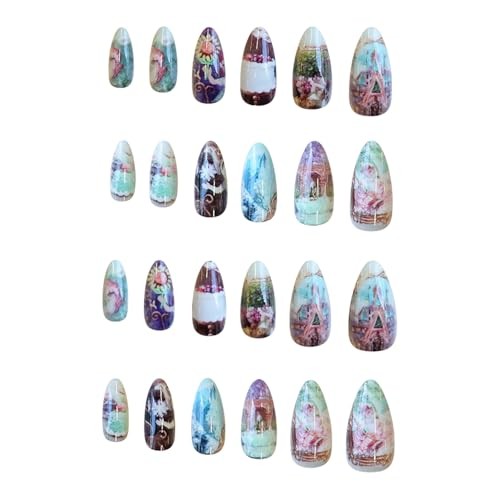 24 Pcs Almond Press on Nails Short Oval Nails Press Ons Retro Almond Styl 38