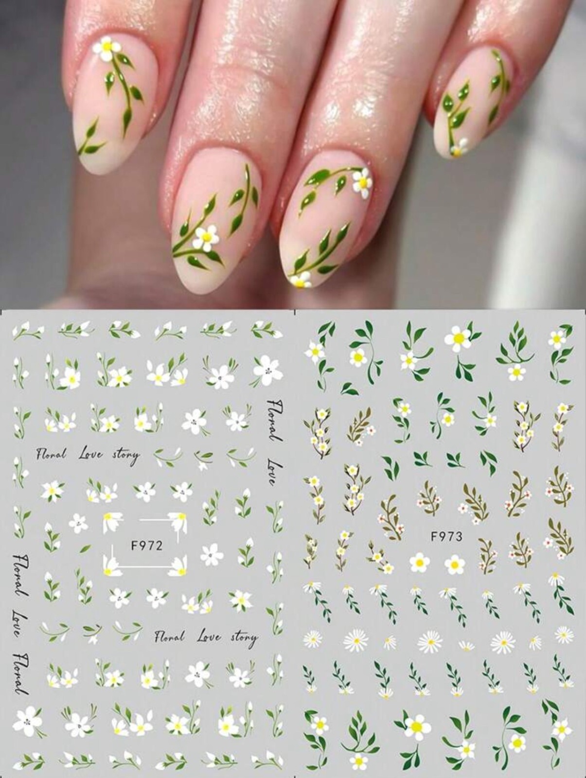 Nail Art Stickers Decals Spring Summer Flowers Floral Daisy Fern Leaf