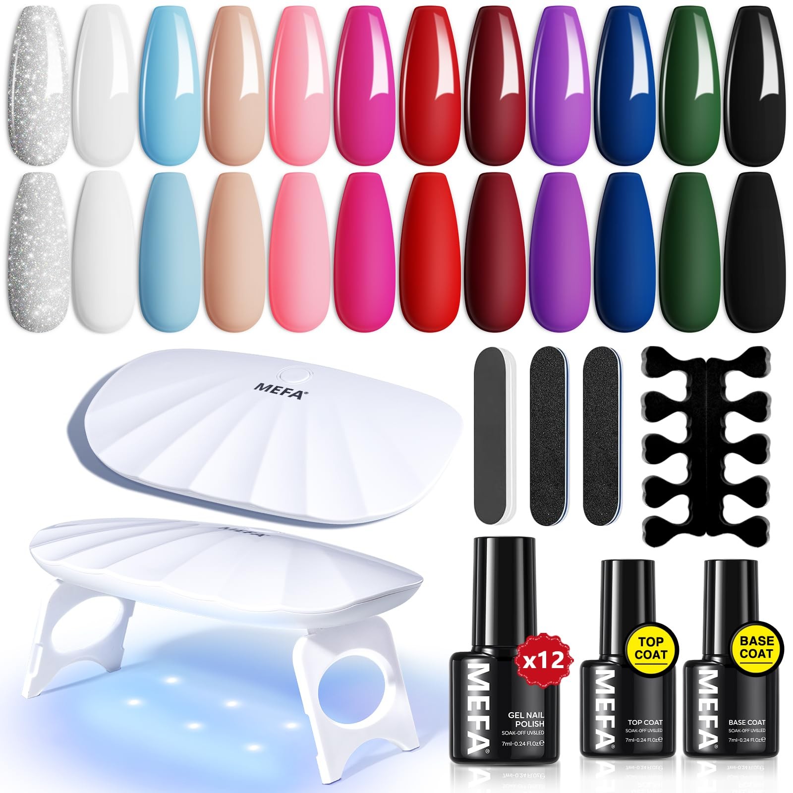 19 Pcs Gel Nail Polish Kit with U V Light, 12 Colors All Seasons Nude Milky W…
