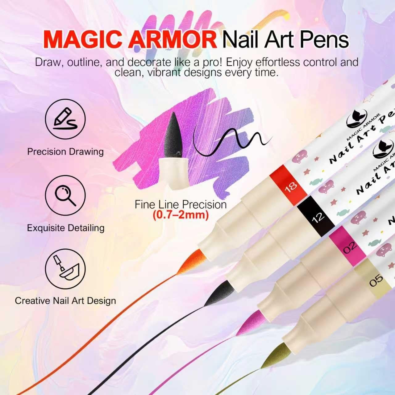 12 Colors Nail Art Pens Set, 3D Acrylic Paint Nail Polish Pens for Drawing &Dott