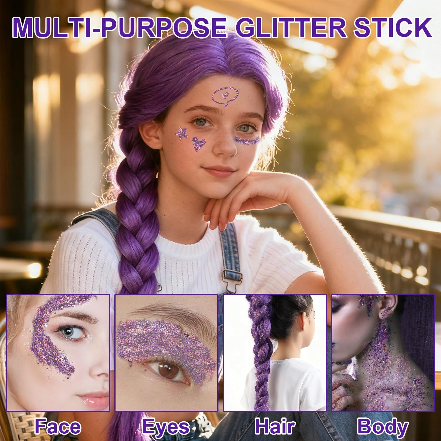 Halloween Body Glitter Stick, Black Orange Purple Sequin Hair Glitter for Rum…