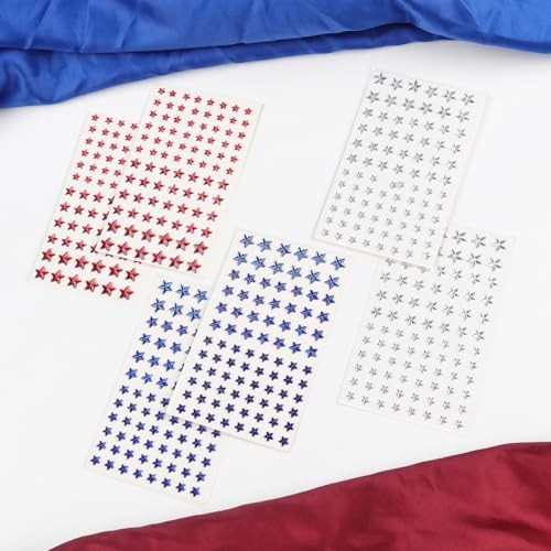 Patriotic Star Rhinestone Face Stickers Set – 6 Sheets Red White Blue 3D Self