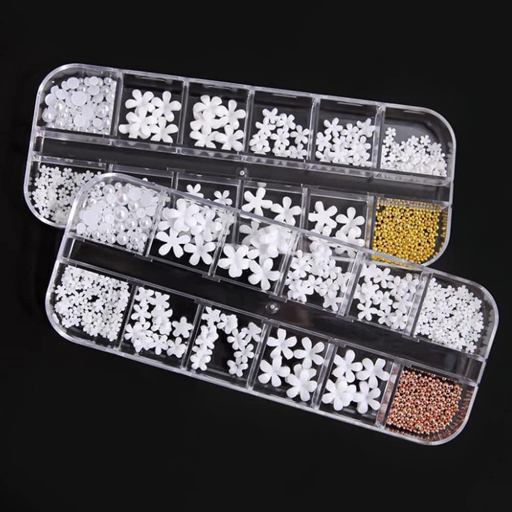 2 Sets 3D Acrylic Flowers Nail Embellishment Nail Decals Floral Pearl Steel Ball