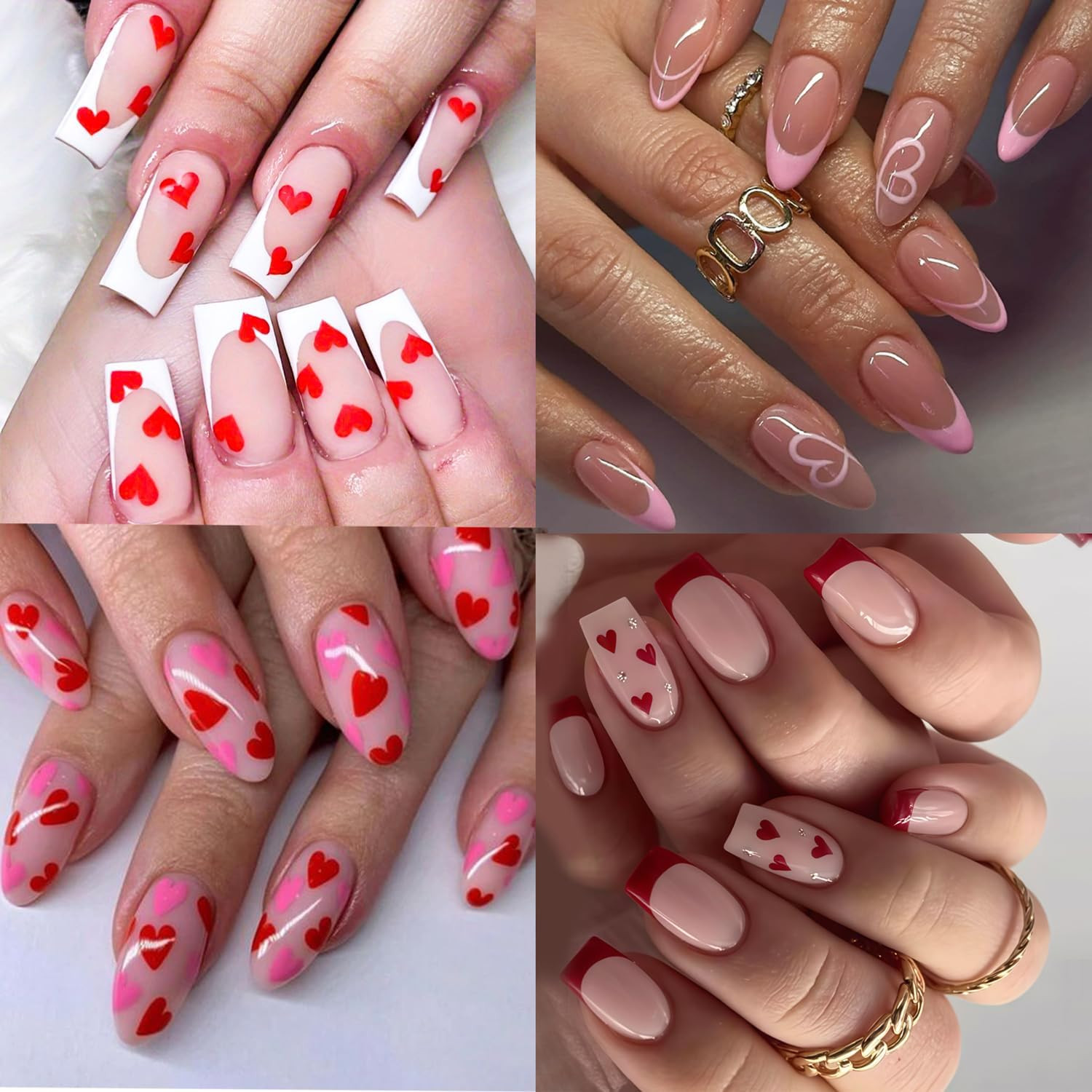 12 Pcs Valentines Day Nail Stickers, Red Pink White Black Gold Heart Stickers fo