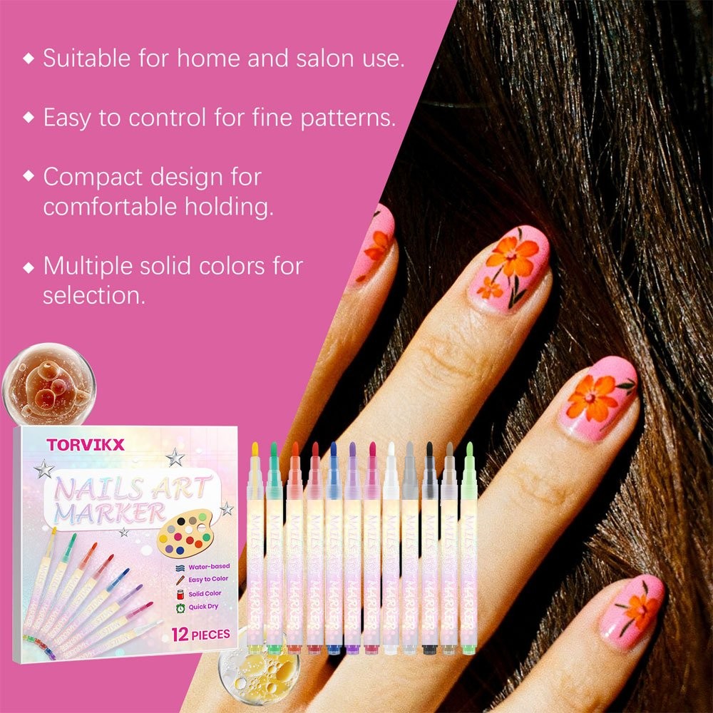 12 Color Nail Art Markers For Gel Nails,Nail Art Pens Set DIY Nail Art Marker JQ