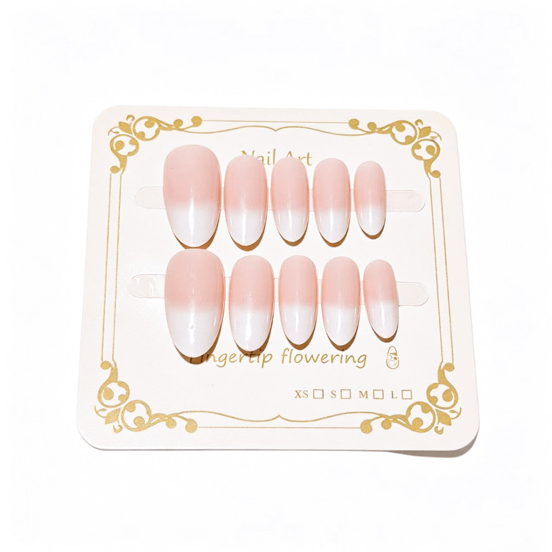 48 Pcs White Nude Gradient Almond Press on Nails, Glossy Soft Daily Fake Nails