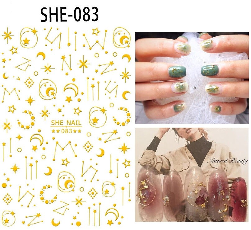 New 35 Styles 3D Gold/Silver Nail Art Sticker Rose Flower Circle Star Line Decor
