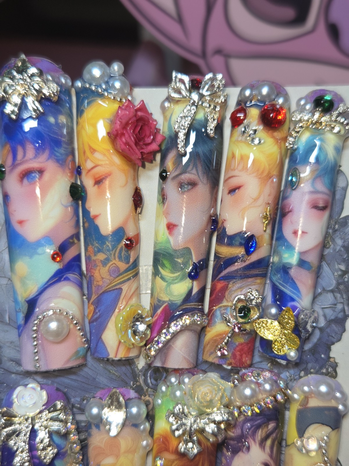 Press-On Nails Handmade Large 2xl LADY amine Nail Art