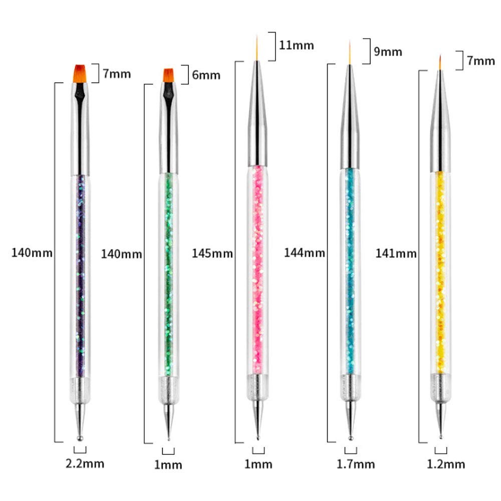 iFwevs Nail Art Brushes,5pcs Double Ended Brush & Dotting Tool Kit,Including Nai