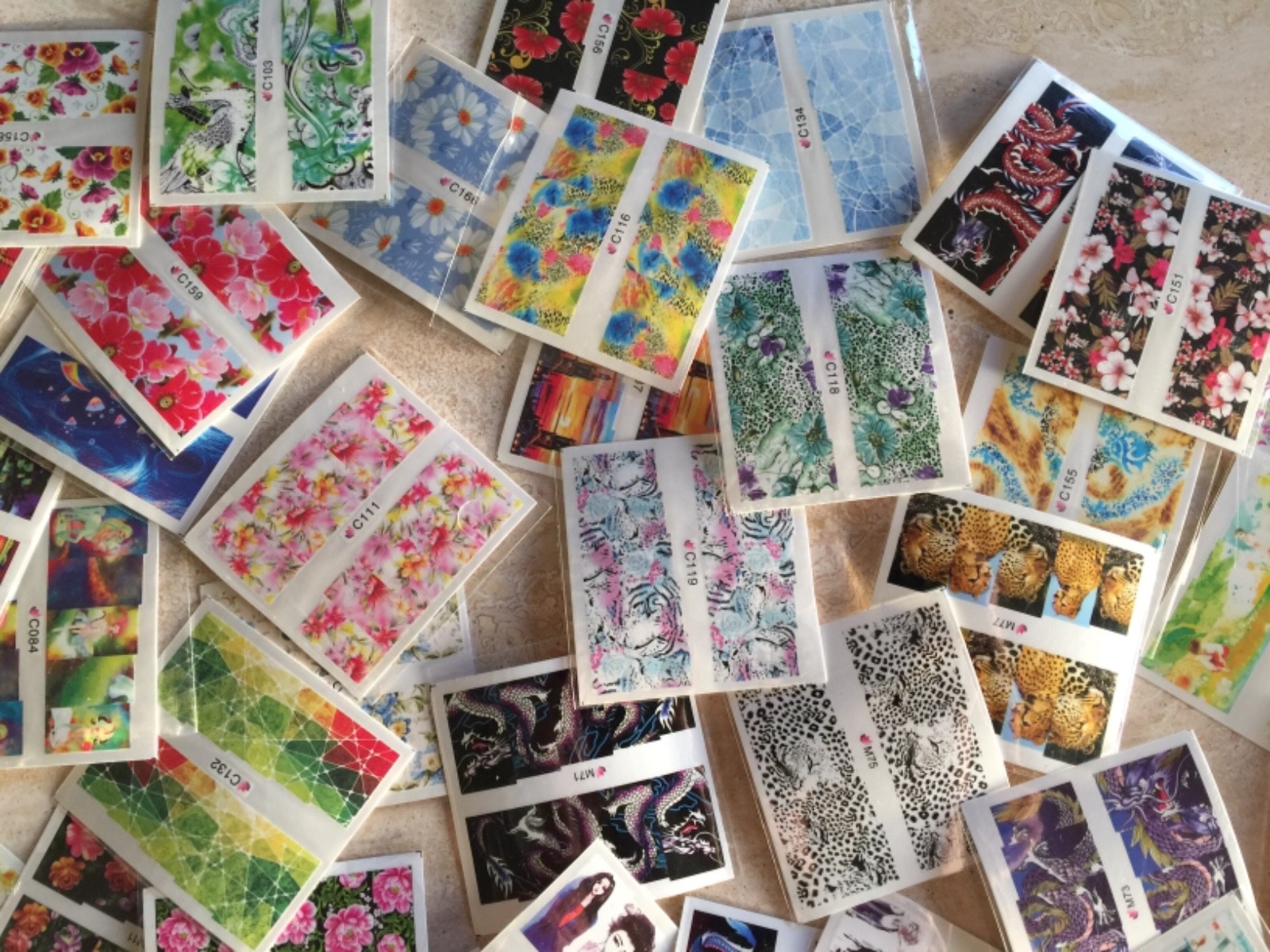 30 Sheets Nail Art Decal Stickers Water Slide Tattoo Transfer Random Full Size