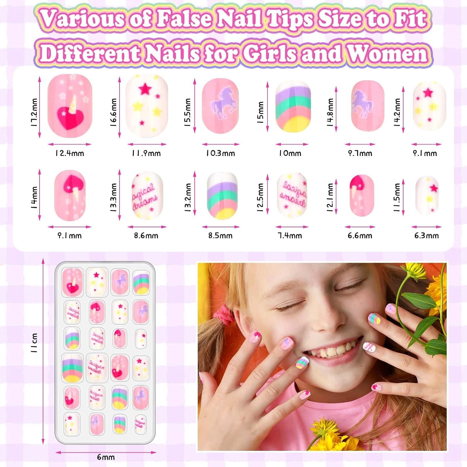 Cute Kids Acrylic Press On Nails With Jelly Glue Gift Set