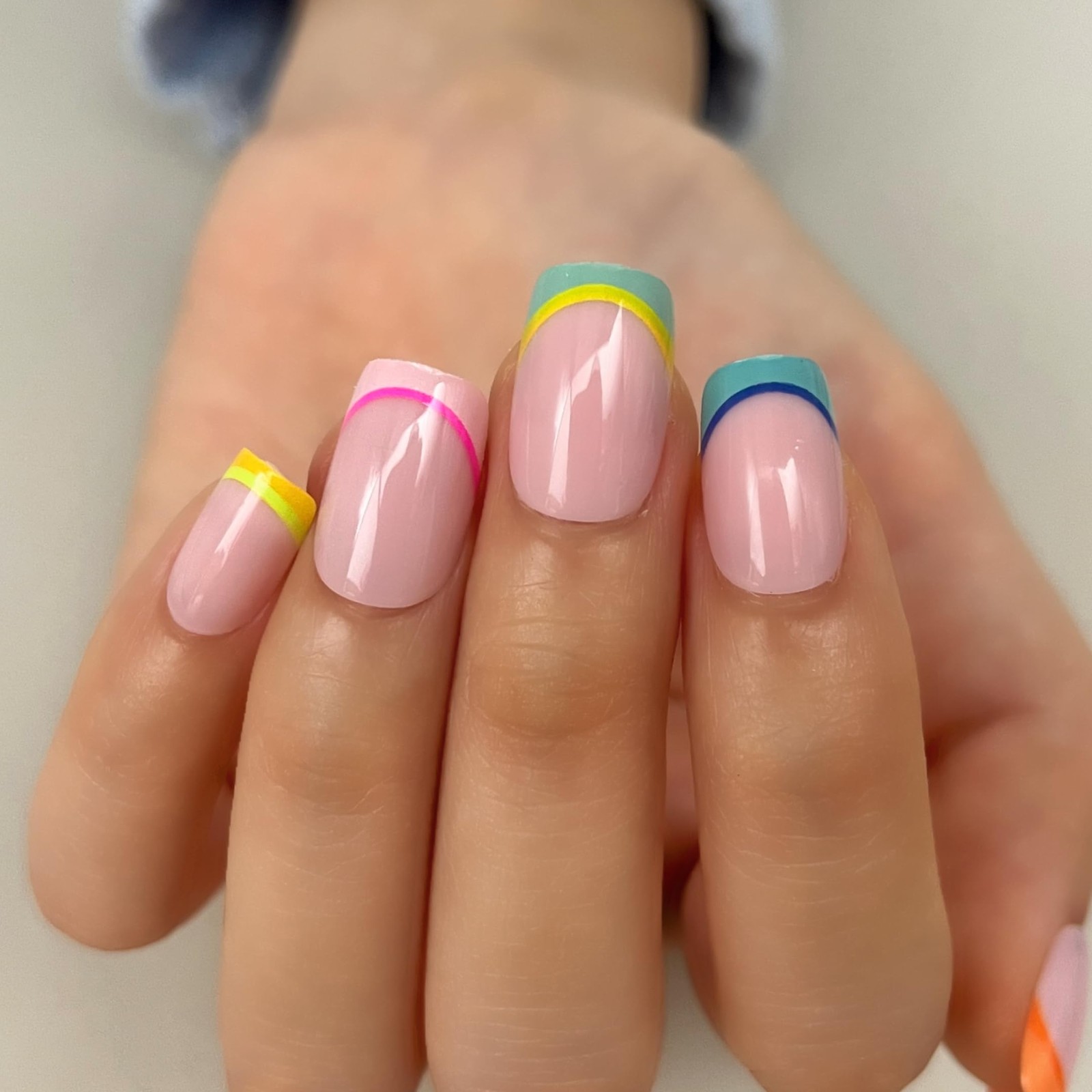 Curvlife Rainbow Short Press On Nails Stick On Nails Short Fake Nails Design
