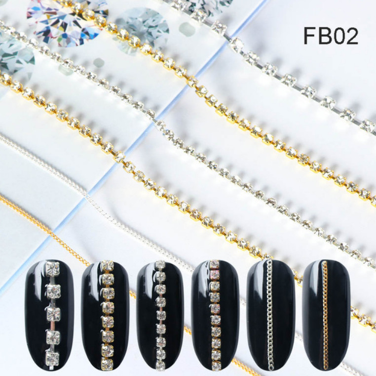 Metal Chain Fashion Gel Manicure DIY Nail Art Decorations Crystal Stud Gold NS16