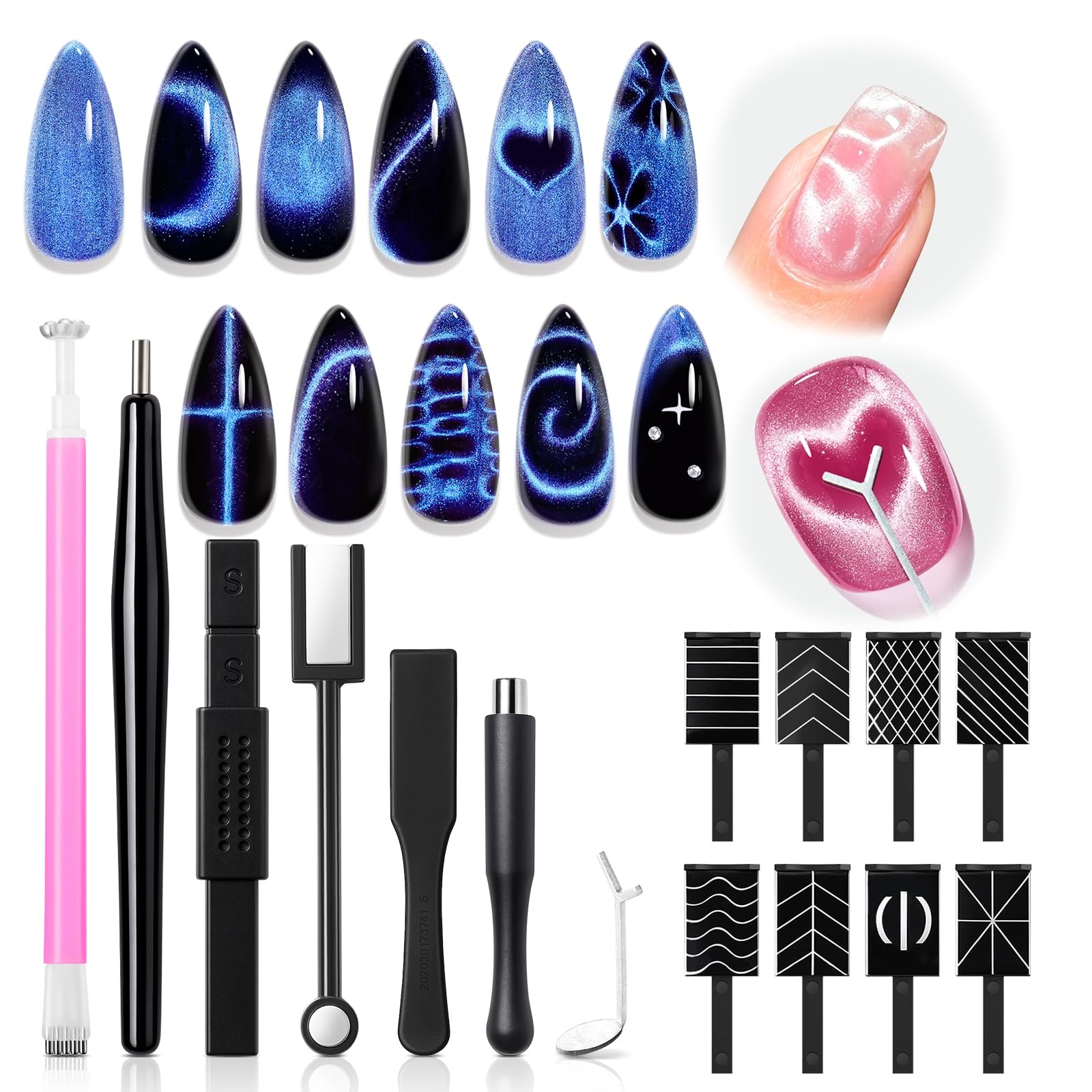 Cat Eye Magnet Set, 15PCS Multi-Shape Nail Magnet for Cateye Gel Polish, Hear…
