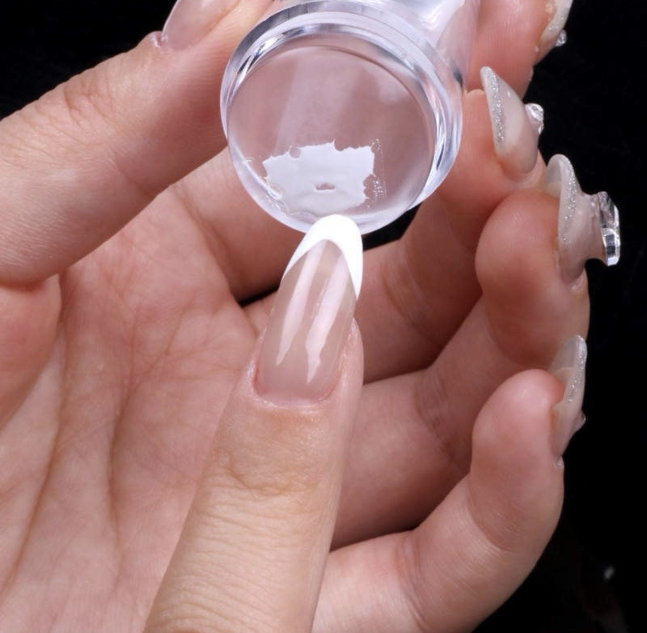 Clear Transparent Nail Stamping Stamper w/ Lid, Detachable Floral Scraper