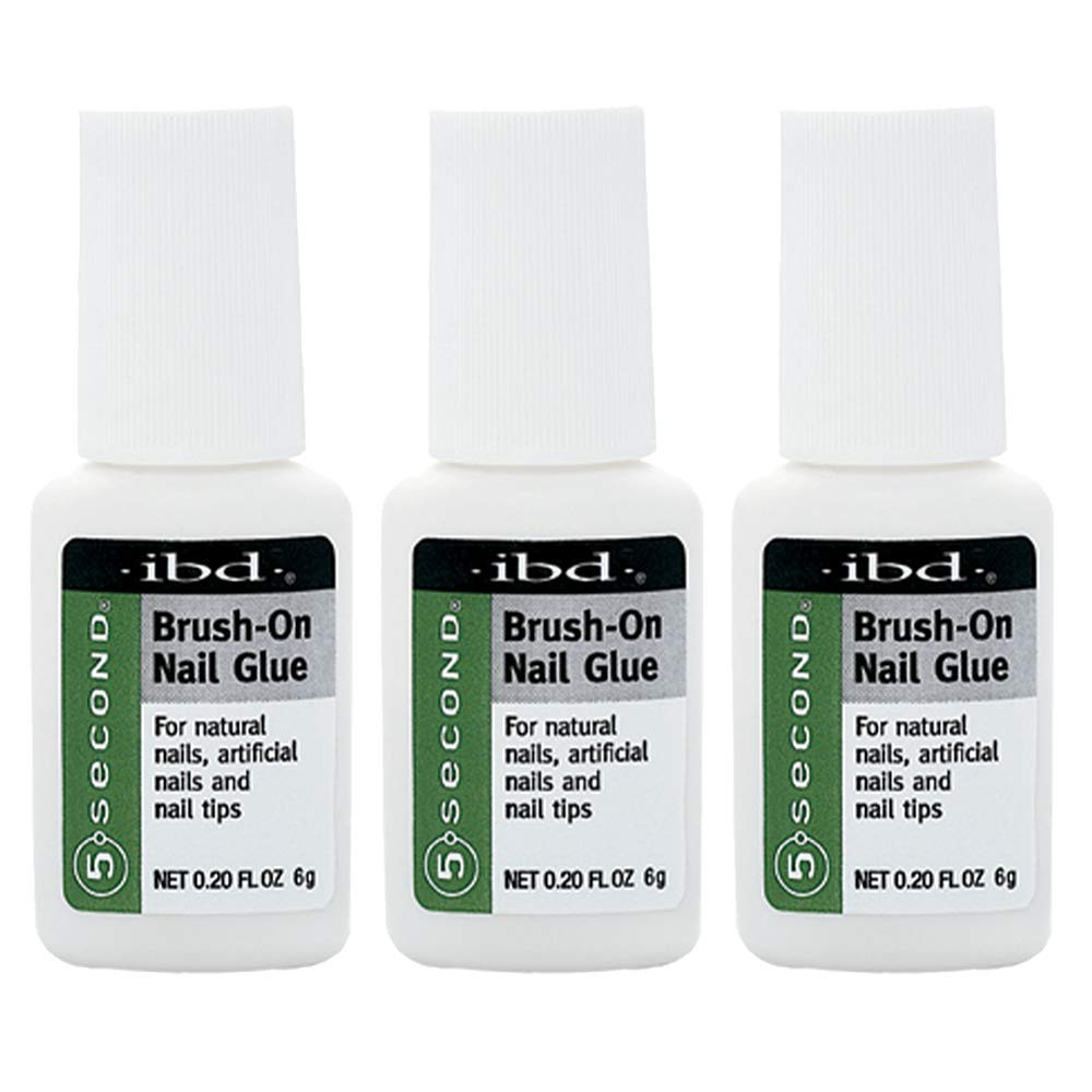 IBD 5 Second Brush On Nail Glue Pack of 3 Fast Drying Nail Adhesive 0.20 Fl Oz