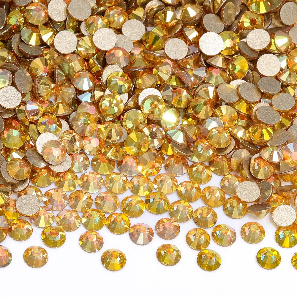 Glass Flatback Rhinestones, Golden Shadow Crystal Gems for Nail Art DIY