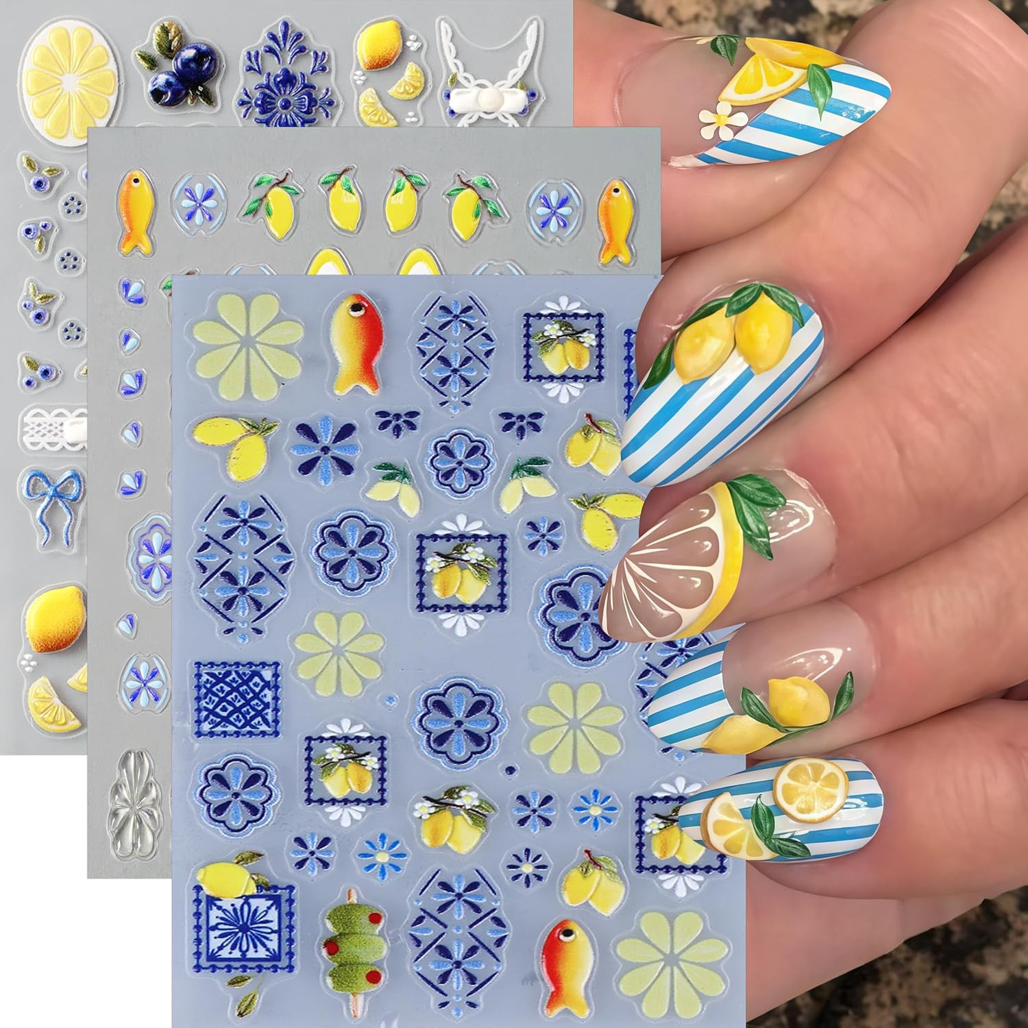 3 Sheets 5D Embossed Lily Flower Stickers for Nails Colorful Hibiscus Nail Stick