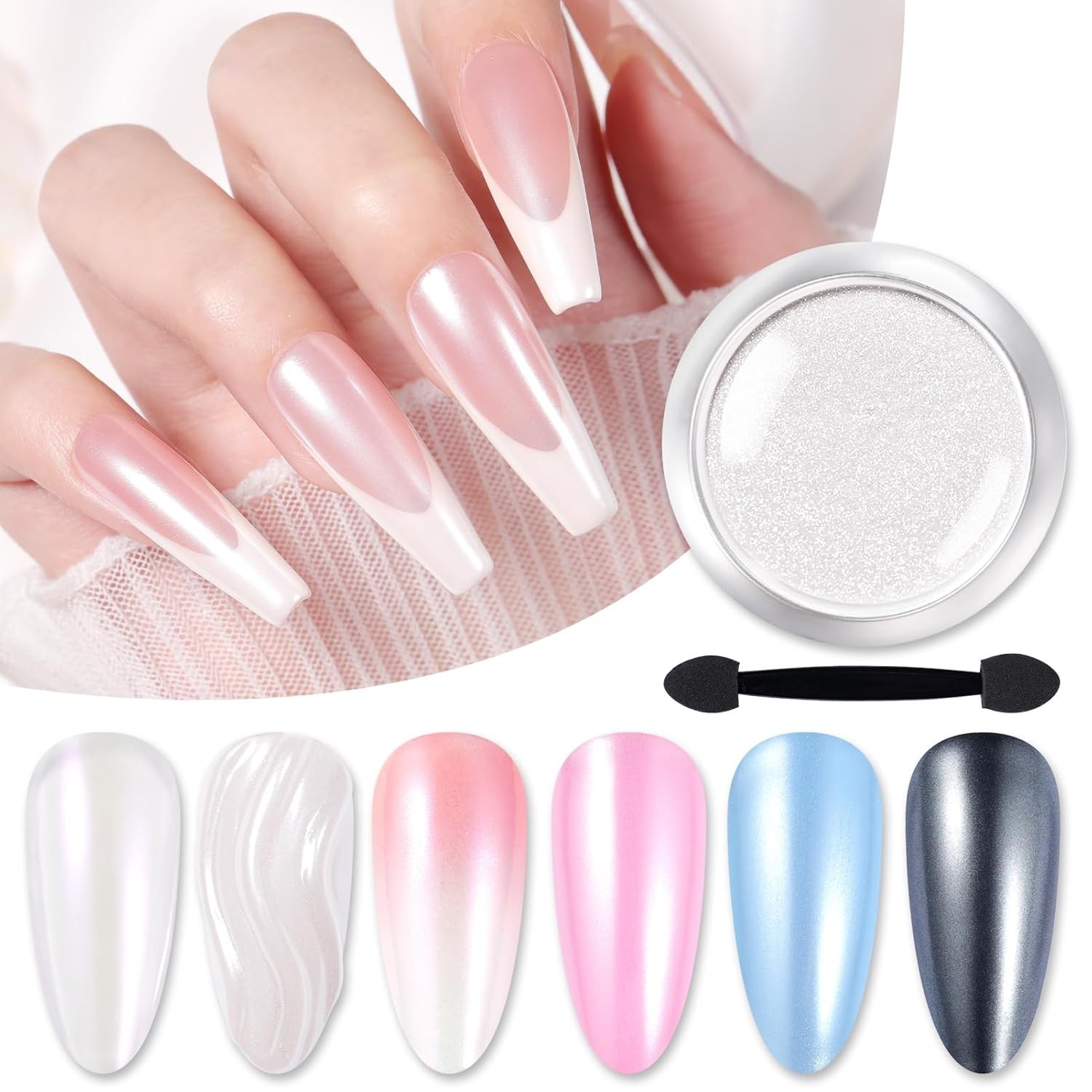 Elegant White Iridescent Nail Powder – Perfect for All Nail Types and Styles