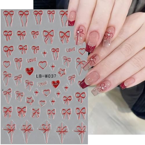 Heart Bows Nail Art Stickers Valentine’s Day Nail Supplies 3D Self Christmas 5