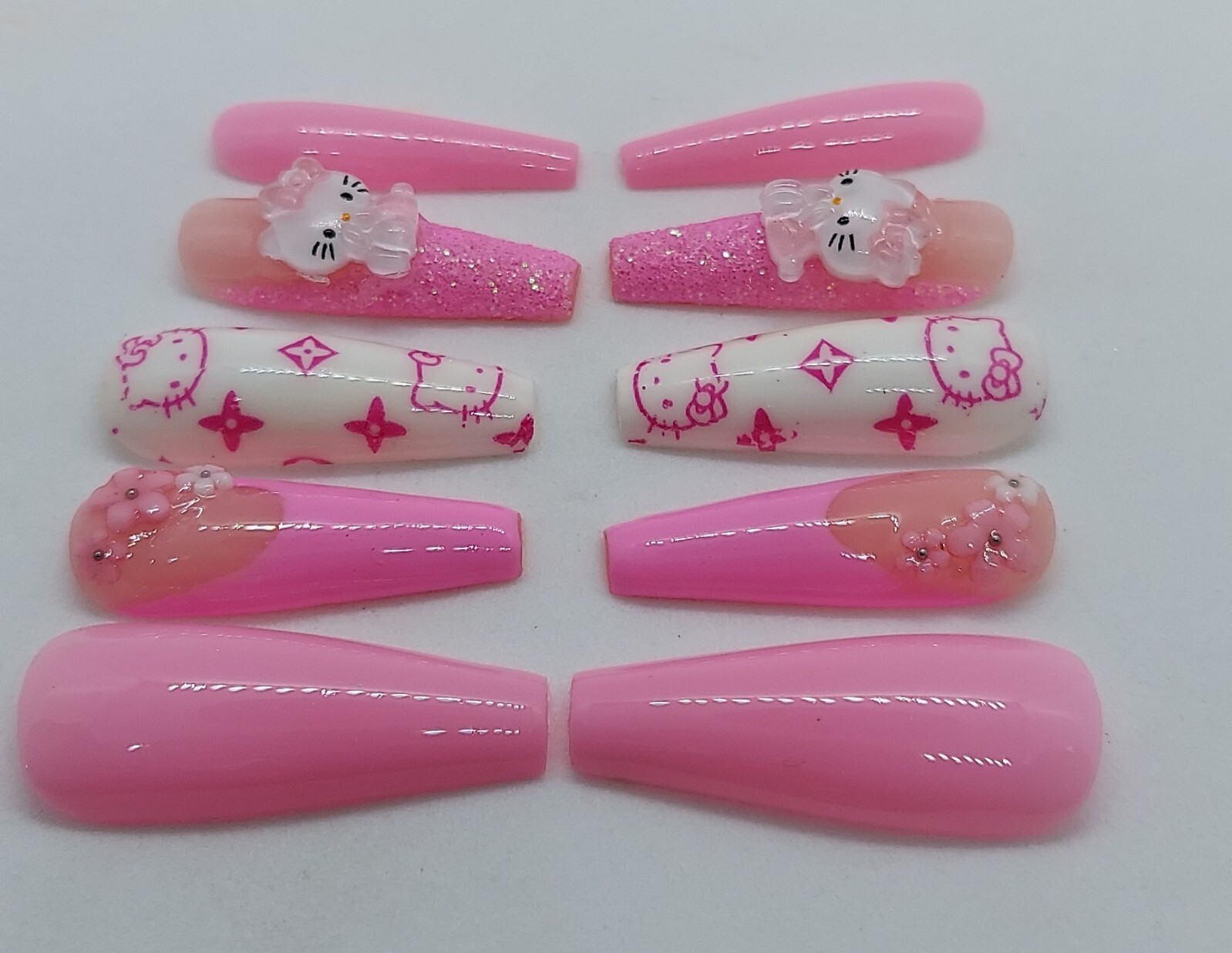 Pink Kawaii Hello Kitty Hello Kitty Foil Nails Pink French Nails Y2K Nails