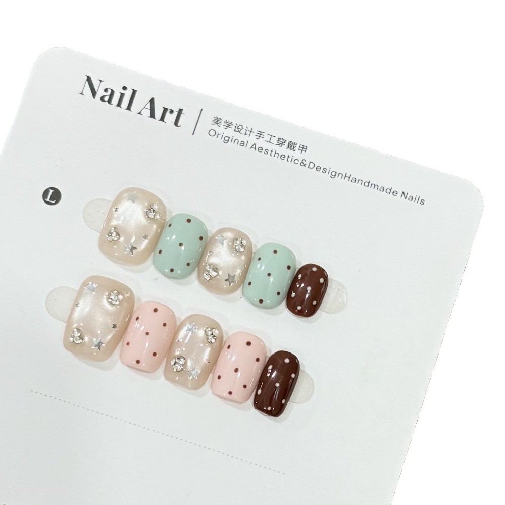10Pcs Short Square Oval Two Tone Cat Eye Nails Korean Style Daily Nails