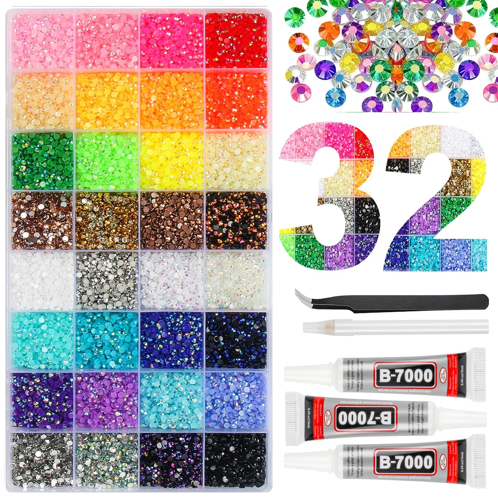 38000Pcs 32 Colors Resin Jelly Gems for Bedazzling, 3mm Flatback Rhinestones …