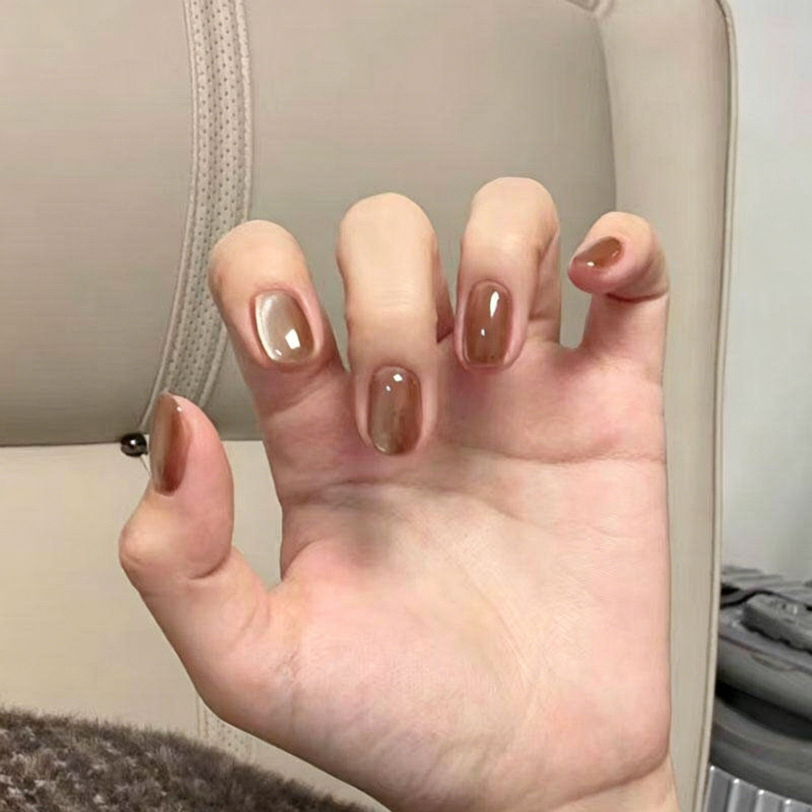 Autumn and Winter Amber Cat Eye Press-On Nails, Advanced Minimalist White-Enhanc
