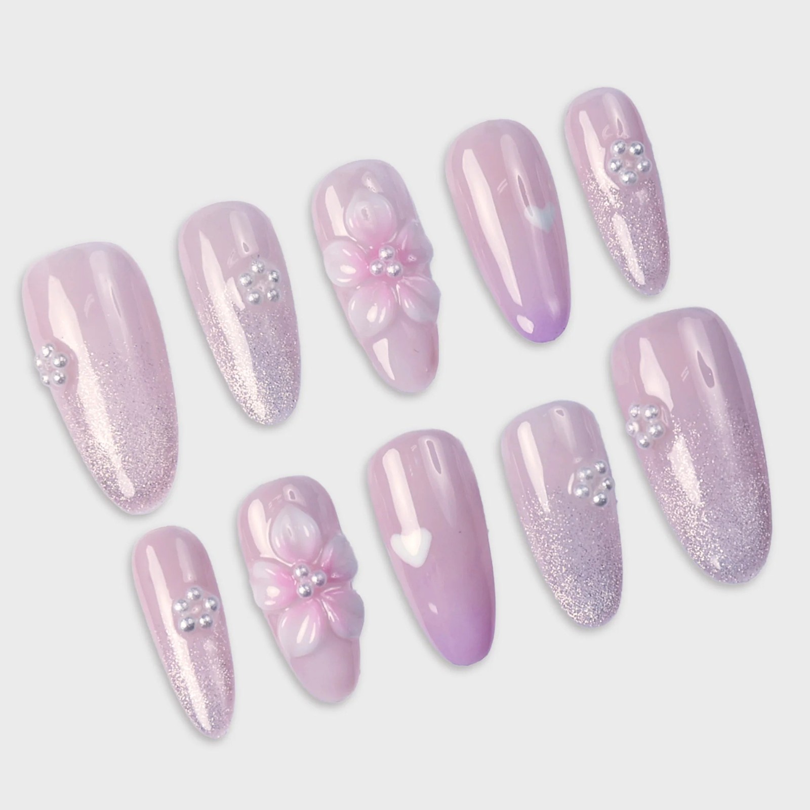 SIYOU First Blush Almond Pink, Purple, & White Press-On Nails 10pc
